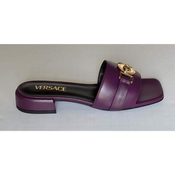 VERSACE Medusa Women's Plum Sandals 7 US (37 Euro) 1014748 Spain NIB $900 - Picture 4 of 15